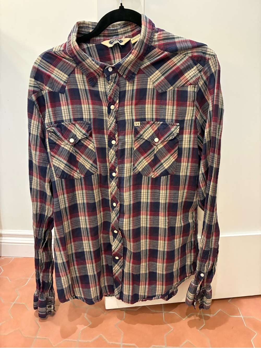 Salt Valley Western Shirt XLarge Blue Plaid Snap Front Long Sleeve, 100% Cotton